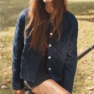 NWT Zara Quilted Denim Jacket in Blue - XL